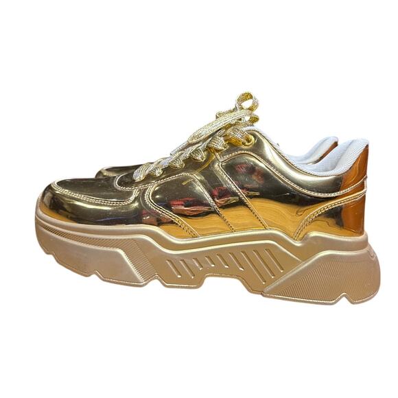 Belos Women's US 10 / UK 7 Platform Gold Chunky Sneakers Fashion Dad Lace Up - Picture 2 of 7